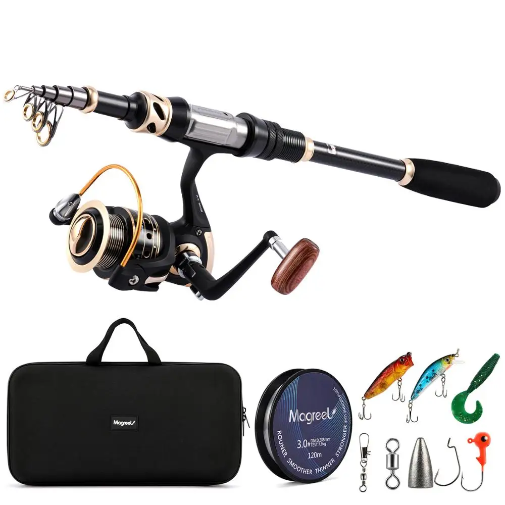 

Magreel Telescopic Fishing Rod & Reel Combo Set, Fish Accessories Spinning Baits Pole Kit with Bag for Saltwater & Freshwater