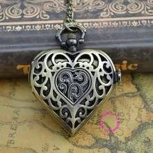 Цена покупателя хорошее качество новая цепь классический винтаж бронза выдалбливают карманные часы в виде сердца часы ожерелье