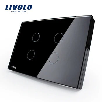 

Livolo US Standard Wall Switch, Black Crystal Glass Panel, AC 110~250V Touch Sensor Light Switch VL-C304-82 with LED Indicator