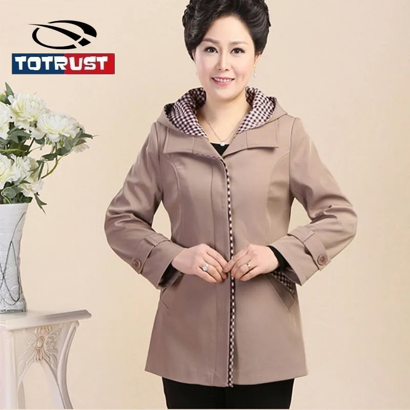 

TOTRUST Removable Hood Women Jacket 2017 Autumn Mother Jacket Middle-Aged Long Sleeve Coat Slim Plus Size Clothes Mother Gift