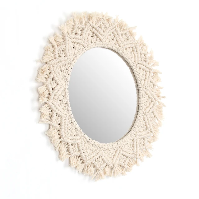Macrame Tapestry Decorative Mirror Wall Hanging Decorations Bohemia Handcraft Tassel Tapestry Background Wall Boho Decor Home Miroirs Cocooning.net