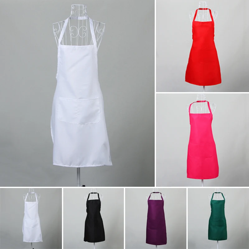 

Chef Apron Washable Polyester Dual Pockets Unisex Kitchen Pinafore For Waiter Black/ White/ Rose/ Orange-Red/ Purple/ Green