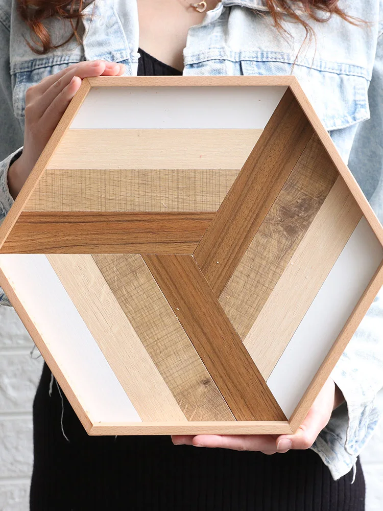 

Solid Wooden Storage Tray for Cake/Break Coffee/Tea Serving Tray Kitchenware Plate Creative Home Decor Hexagon