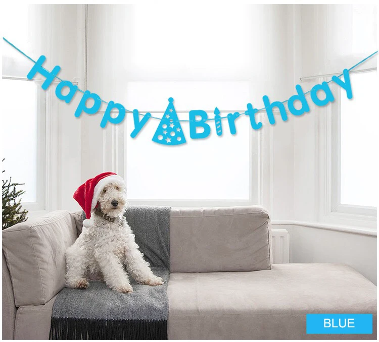 Birthday Banner Happy Birthday Letters Greeting Blue Color Hat