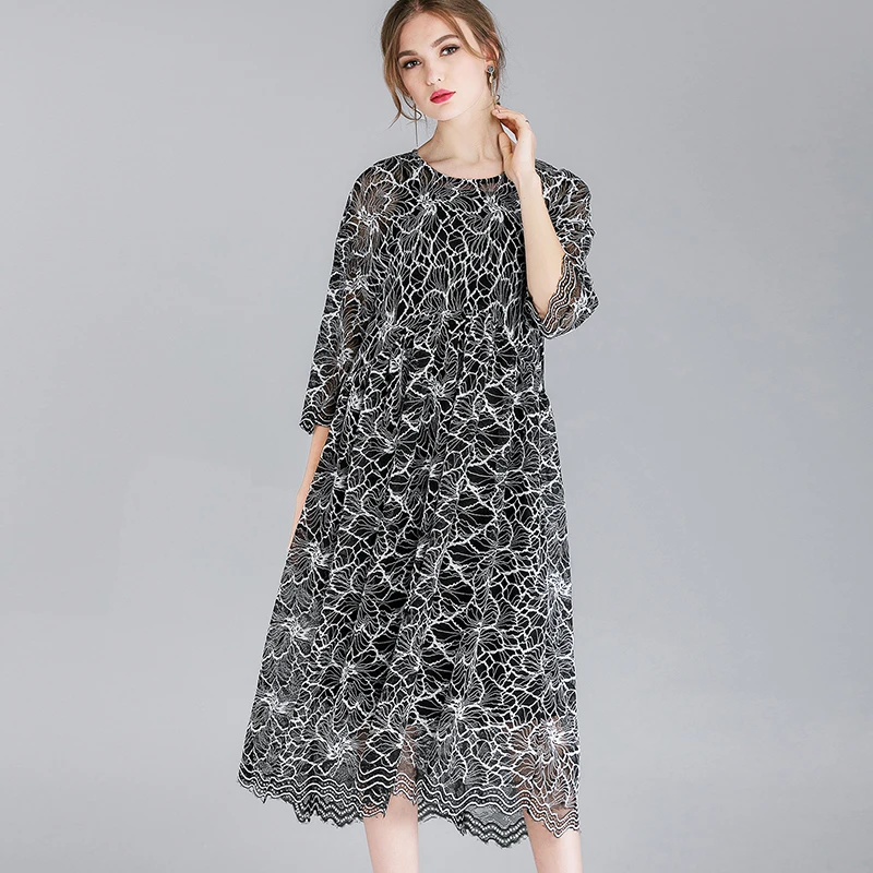 Женское кружевное длинное платье элегантное вечернее размера плюс свободный с