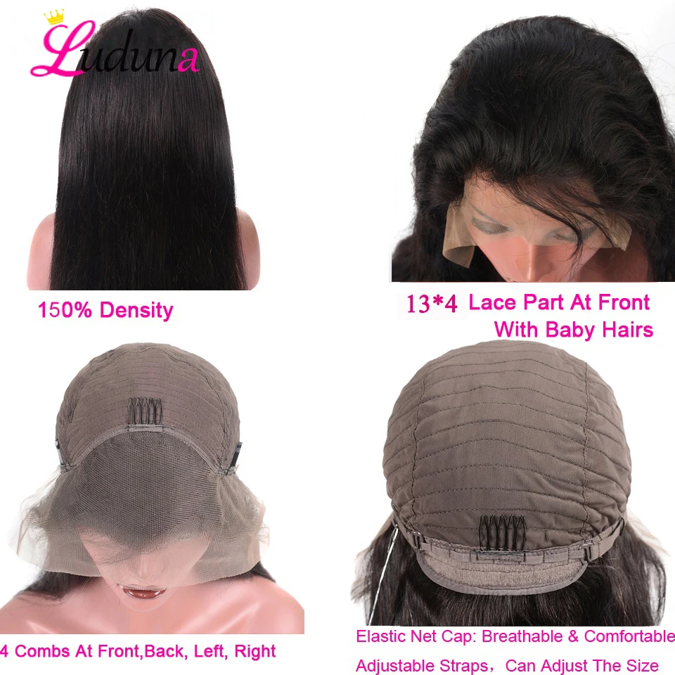 Luduna Синтетические волосы на кружеве человеческих волос парики бразильский прямой Синтетические волосы на кружеве парик предварительно