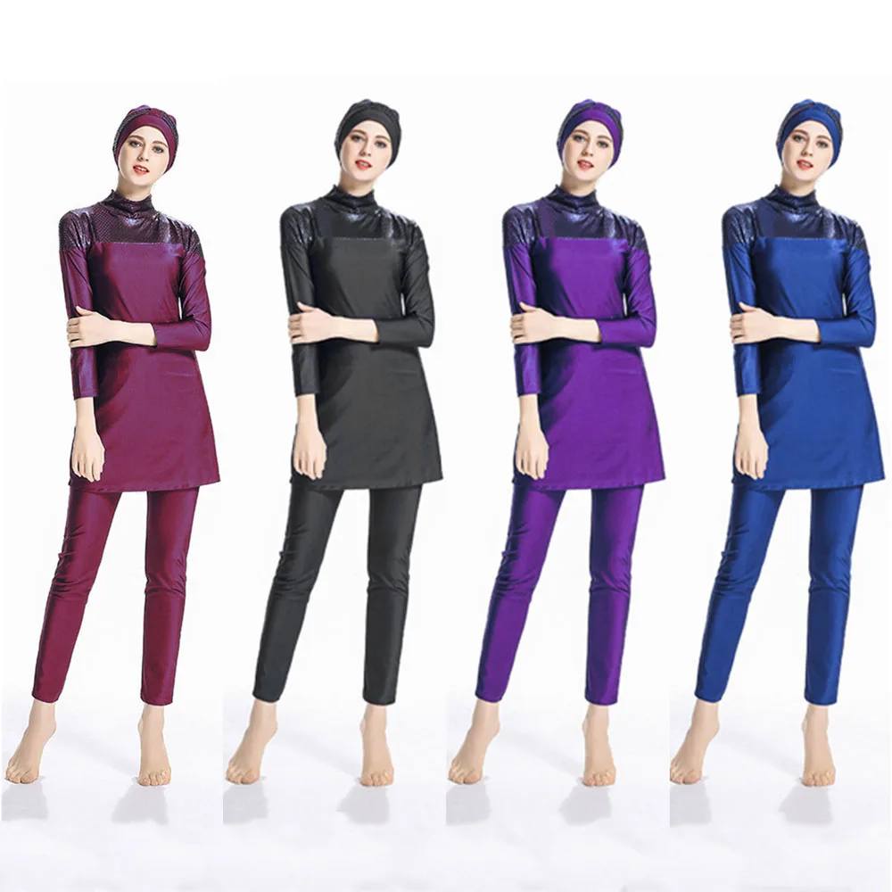 

Muslim Swimwear Women Modest Full Cover Long Sleeve Swimsuit Islamic Hijab Islam Burkinis Wear Bathing Suit Sport Clothing