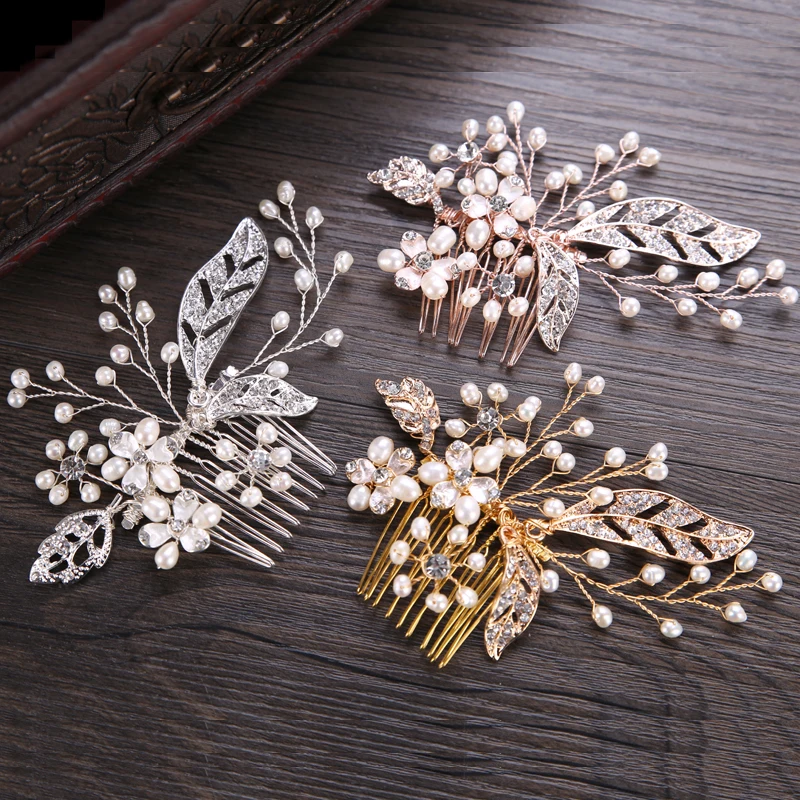 Gold Freshwater Pearl Hair Comb Beautiful Women Hair Accessories Party