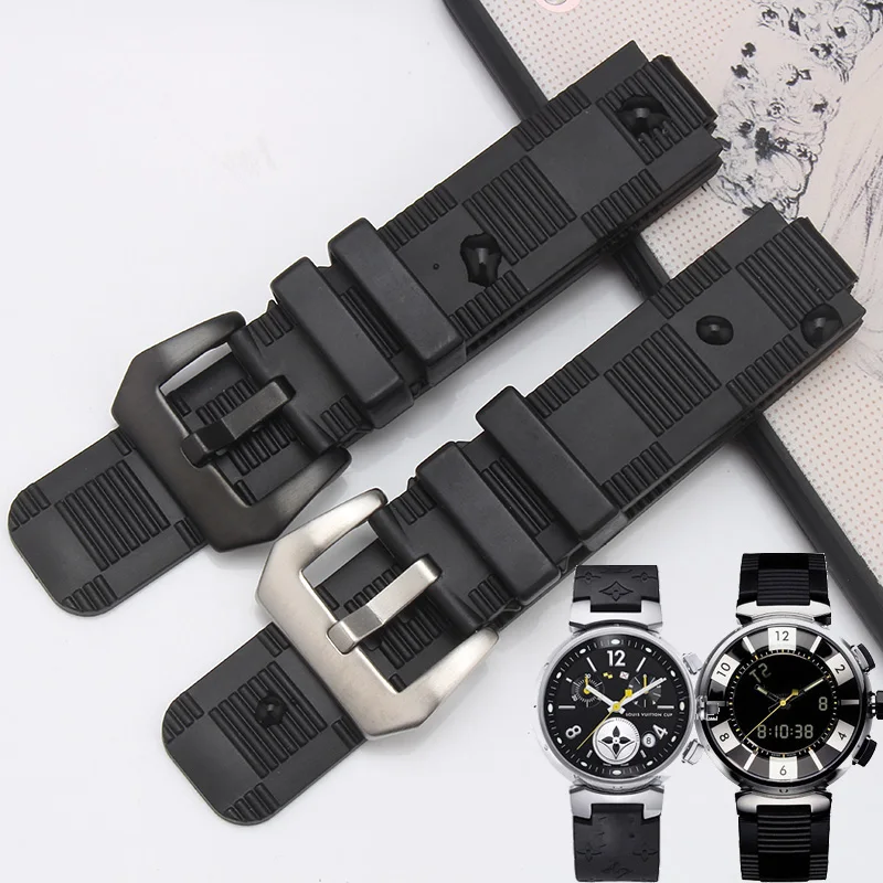 

21x12 (interface) MM black blue waterproof rubber strap for TAMBOUR IN BLACK | Tambour men's quartz watch strap