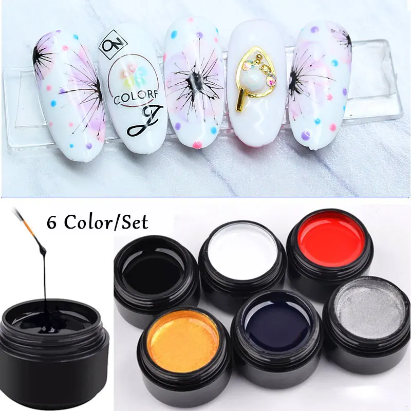 

6 Color/Set Creative Wire Drawing Nail Gel Point To Line Painting Gel Lacquer Varnish Pulling Silk Spider Nail Art Gel Polish