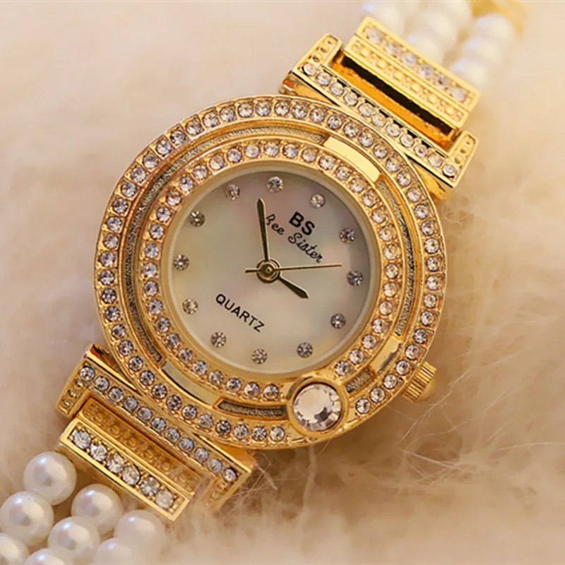 

2019 Fashion ladies Watch New Pearl Band Casual Womens Watches Female Rhinestone Quartz Wristwatch Bracelet Watch dames horloges