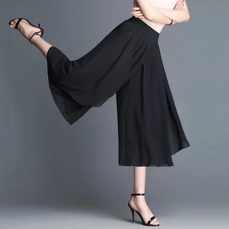 

Women Casual Loose Wide Leg Pants Vintage Elastic Waist Trousers Multilayered Skirt Casual Oversized Pants