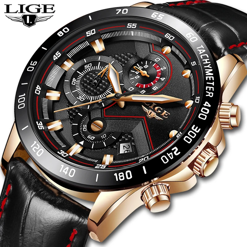 

Mens Watches LIGE Top Brand Luxury Male Fashion Quartz Wrist Watch Mens Casual Leather Waterproof Sports Watch Relogio Masculino