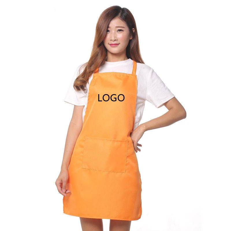 Unisex Restaurant Home Kitchen Cooking Craft Work Commercial Kit Apron With Pockets For Women Men Aprons print logo from 10 PCS