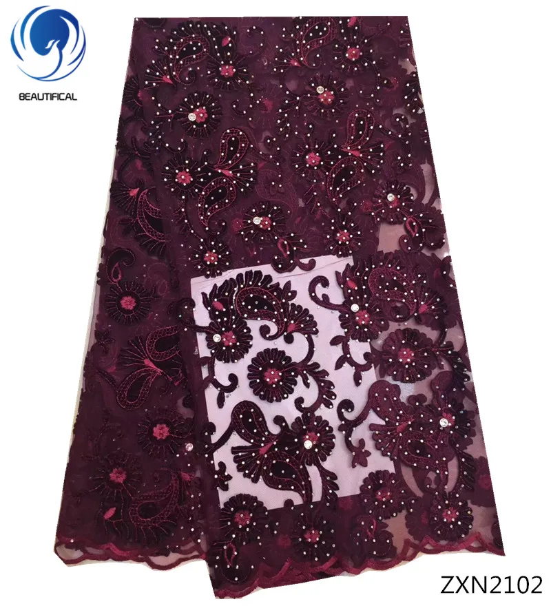 

BEAUTIFICAL lace Fabrics with stones 2018 velvet embroidery Tulle Lace Fabric fashion women African lace Fabric 5yards/lot ZXN21