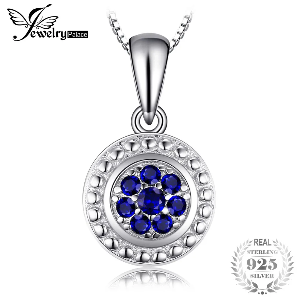 

JewelryPalace Charm Flower Created Blue Spinels Pendant 925 Sterling Silver Trendy Gift For Best Friends/Women Not Include Chain