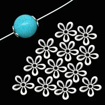 

wiwi 50Pcs/Lot Silver Spacer Beads Flower Shape End Caps Beads For Jewelry Making Earings Findings Gifts Wholesale Accessories