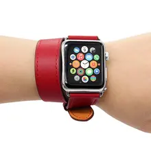 Hot Genuine Leather Smart Watch band Replacement With Adapter Metal Clasp for Apple Watch All Models–Double tour red 38mm 42mm