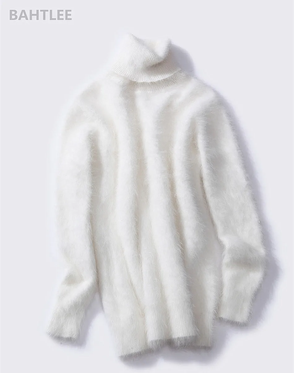 BAHTLEE, зимний женский джемпер из ангоры, водолазка, пуловеры, вязаный свитер, длинный стиль, длинный рукав, сохраняющий тепло, белый