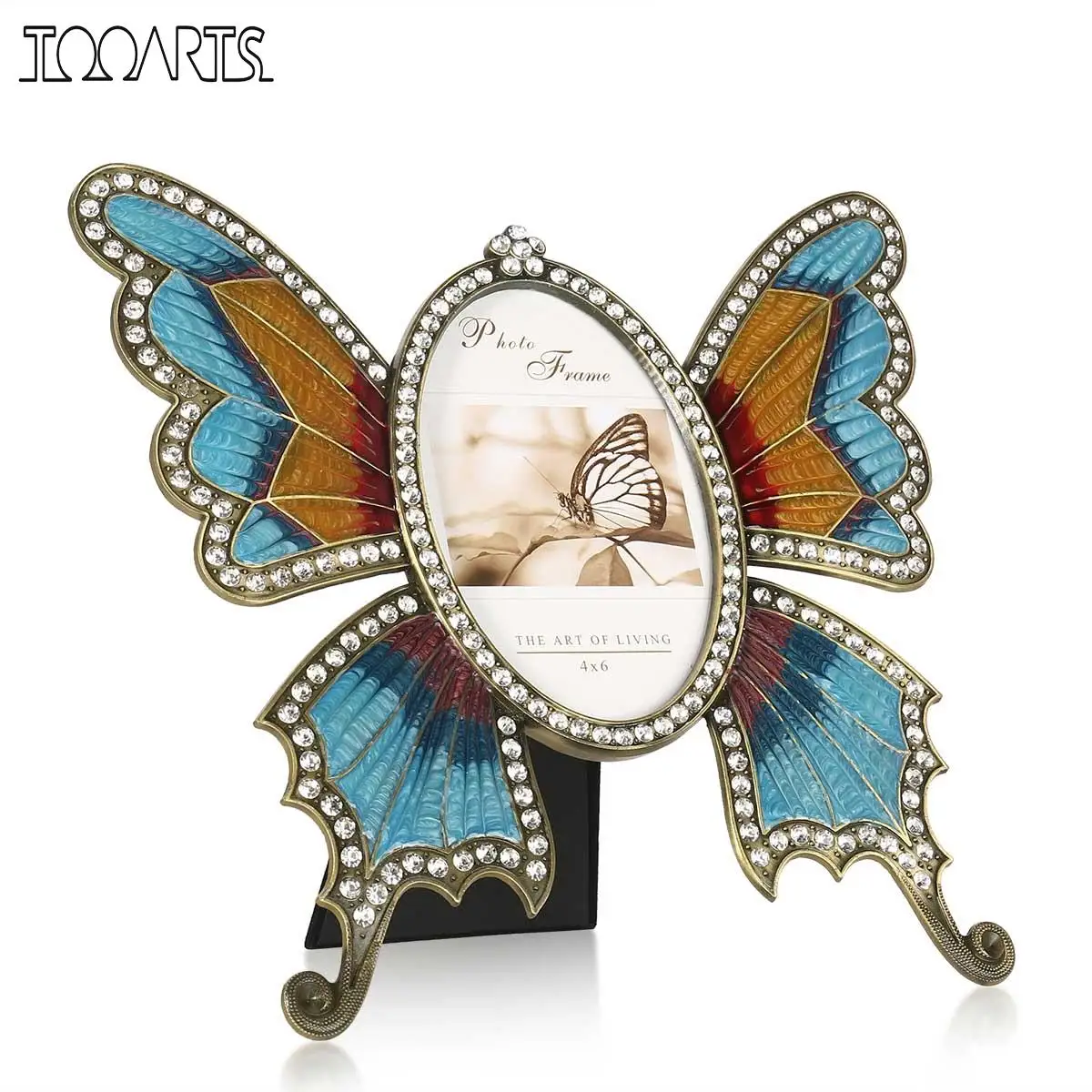 

Rhinestone Decorated Ellipse Scalewing Design Vintage Metal Photo Frame Home Decor Desktop Picture Frame Table Top Frame