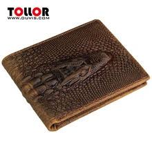 Fashion Wallet 100% Genuine Leather Wallets Cowhide Leather Men’s Purse Card Holder Vintage Alligator Pattern Men Clutch Purse