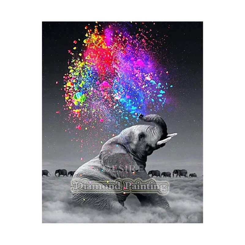 

Desire Elephant Color 5D DIY Diamond Painting Cross Stitch Diamond Embroidery Needlework Full Square Drill Home Decor PT3476