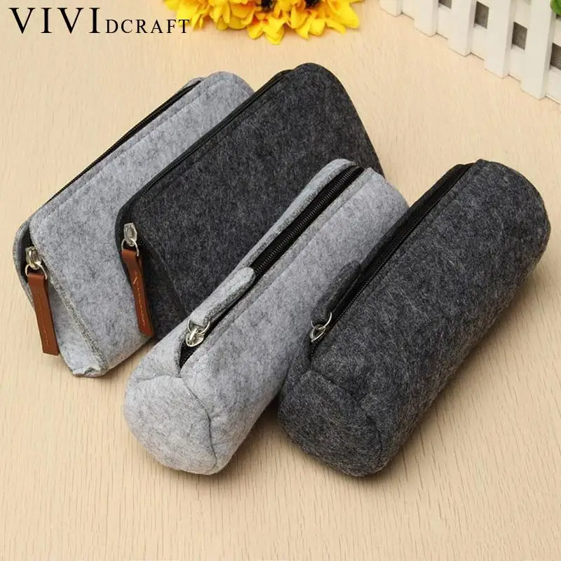 

Vividcraft Office School Supplies Wool Felt Pencil Case Bag Big Capacity Storage Multifunctional Pen Bag Stationery Pouch Purse