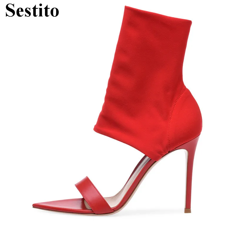 

New Fashion Pointed Toe Solid Flock High Heels Ankle Women Boots Spring/ Autumn Thin Heels Basic Slip-on Short Ladies Shoes
