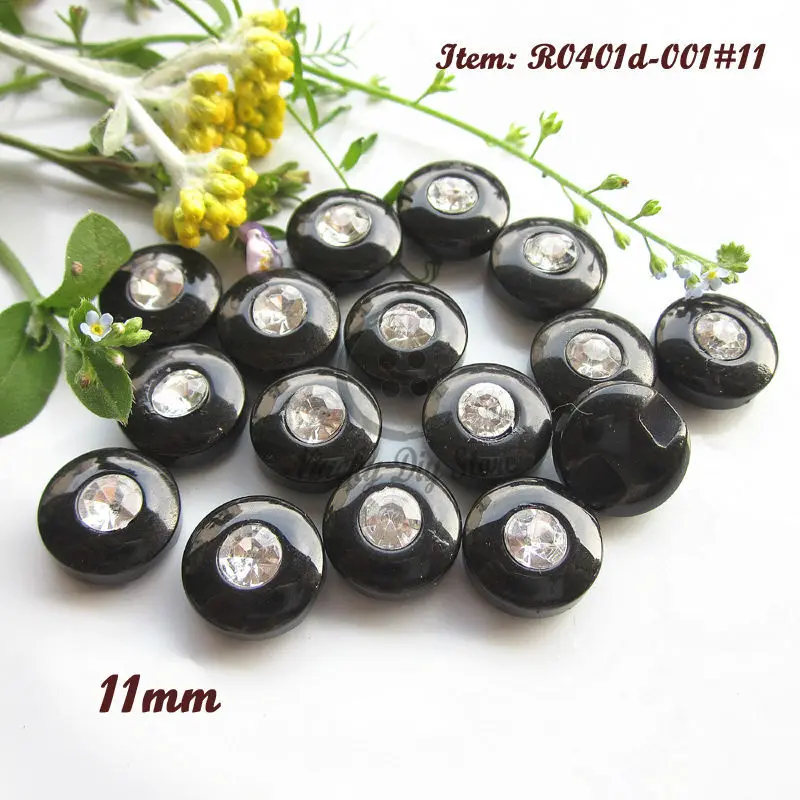 144pcs 11mm 15/32" black rhinestone buttons resin diy animal eyes