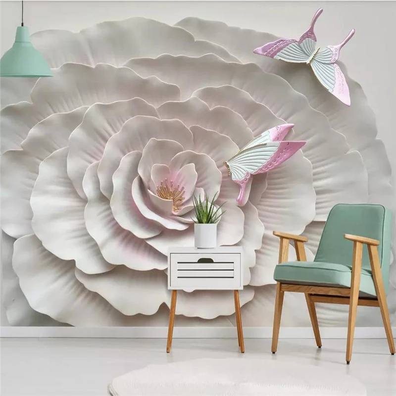 

Custom wallpaper 3D stereo flower flowers butterfly TV background wall home decoration high-grade waterproof material