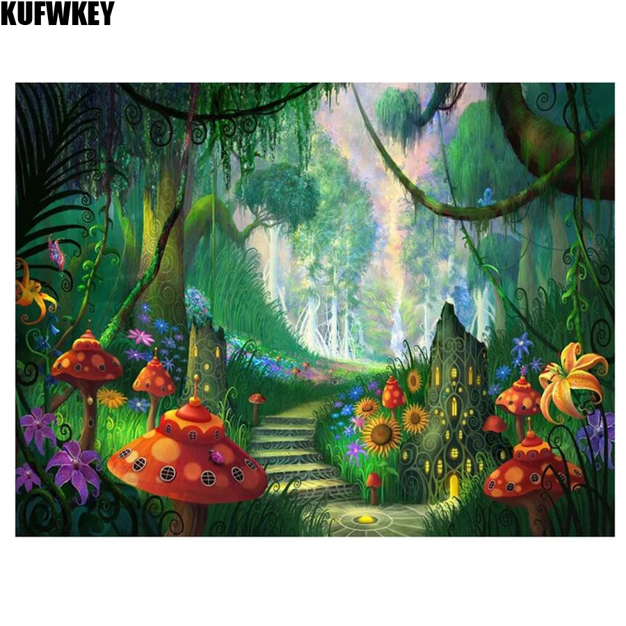 

5D DIY Diamond Painting Mushroom Forest Full Square Diamond Embroidery tree Handwork Rhinestones Cross Stitch Mosaic Decoration