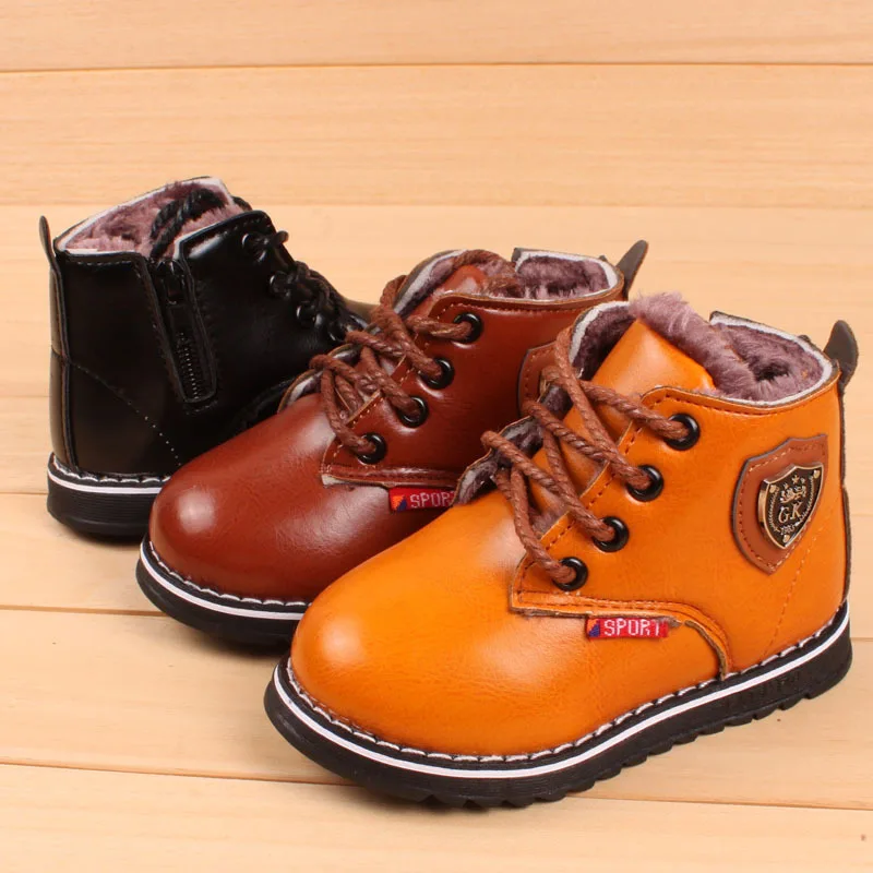 

Winter Kids Leather Boots PLUSH INNER Thermal Boots Girls Boys Shoes WATERPROOF