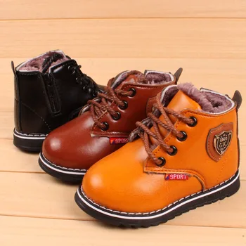

Winter Kids Leather Boots PLUSH INNER Thermal Boots Girls Boys Shoes WATERPROOF