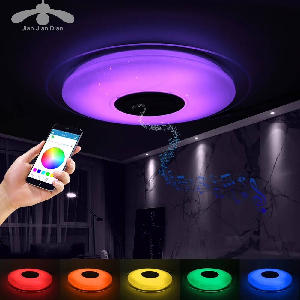 

LED Ceiling Light Bluetooth RGB Smart Music Dimmable Lamp AC 220V 240V Living Room Home Decor Party 36W 40W APP Remote Control