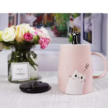 

New sesame cat heat-resistant cup color cartoon with lid cup kitten milk coffee ceramic mug children cup office gifts