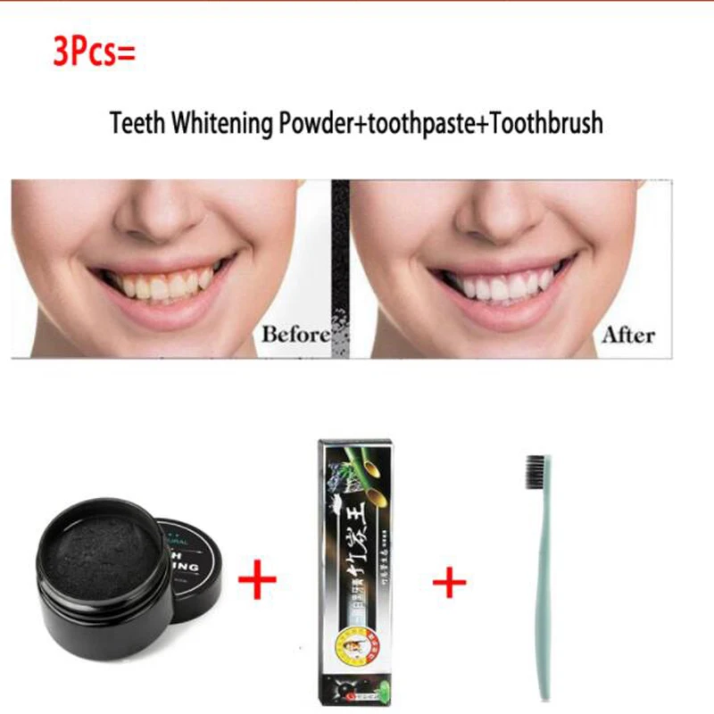 

3Pcs Teeth Whitening Set Bamboo Charcoal Toothpaste+Natural Teeth Whitening Powder+Ultra Soft Toothbrush Oral Hygiene Cleaing