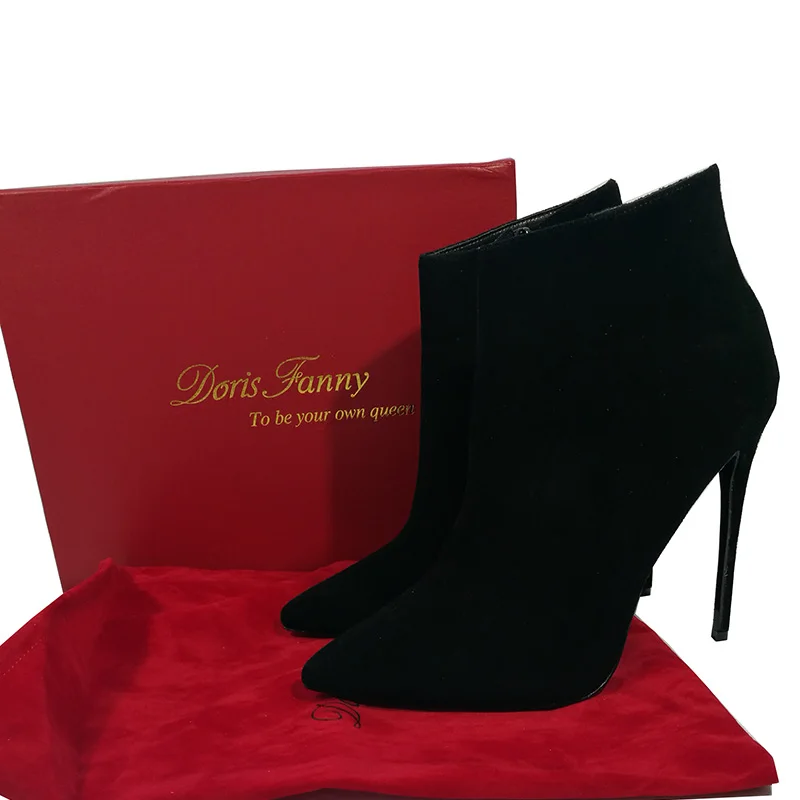 DorisFanny/ботильоны для женщин; черные туфли из натуральной кожи на высоком каблуке; сезон осень-зима; Бесплатная доставка