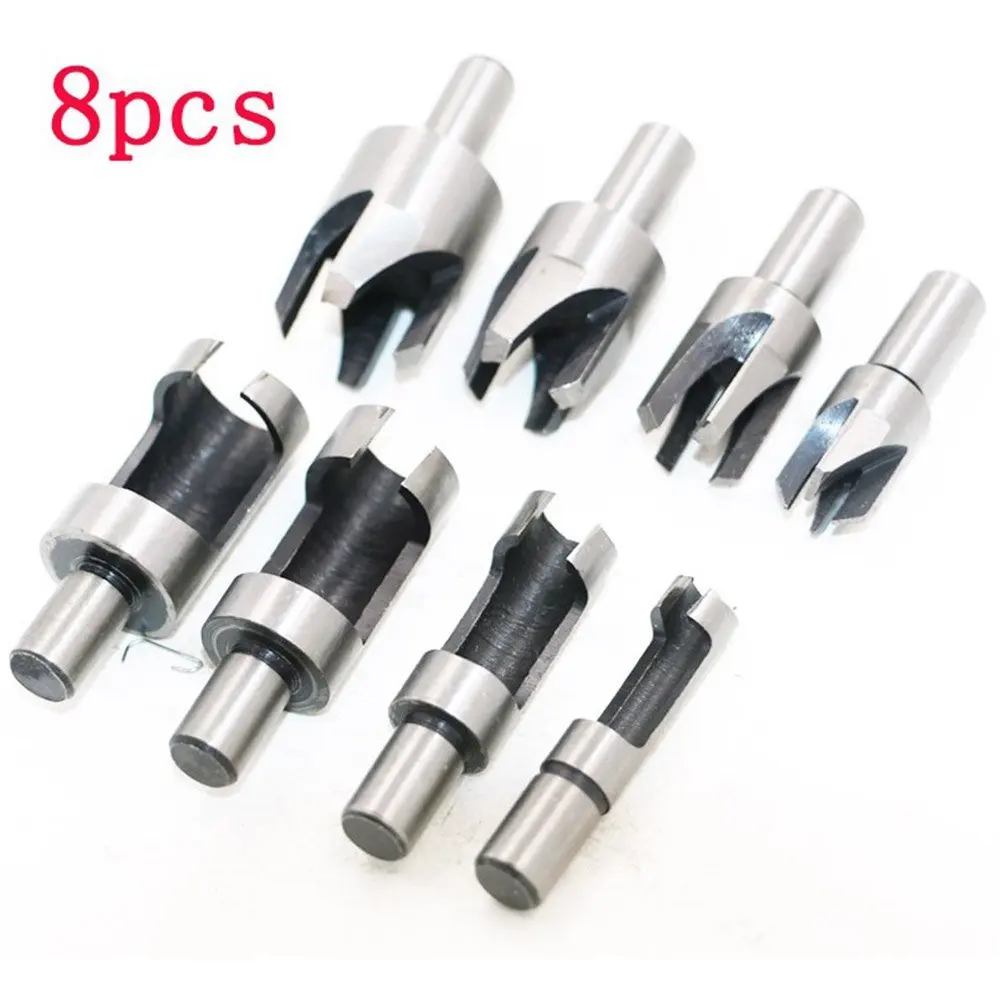 

8pcs Wood Plug Cutter Cutting Tool Drill Bit Set Straight and Tapered Taper 5/8" 1/2" 3/8" 1/4" Woodworking Cork Drill Bit Knife