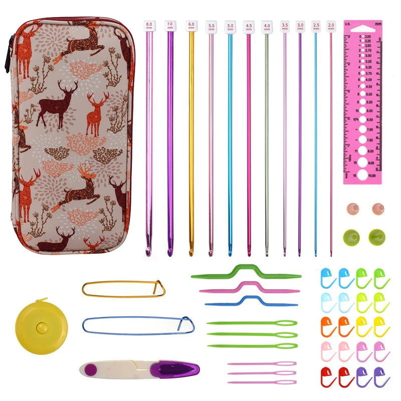 

New 11pcs Aluminum Tunisian Crochet Hooks Set 2-8mm Afghan Hooks Scissors Needles Sewing Accessories With Storage Bag For Mom