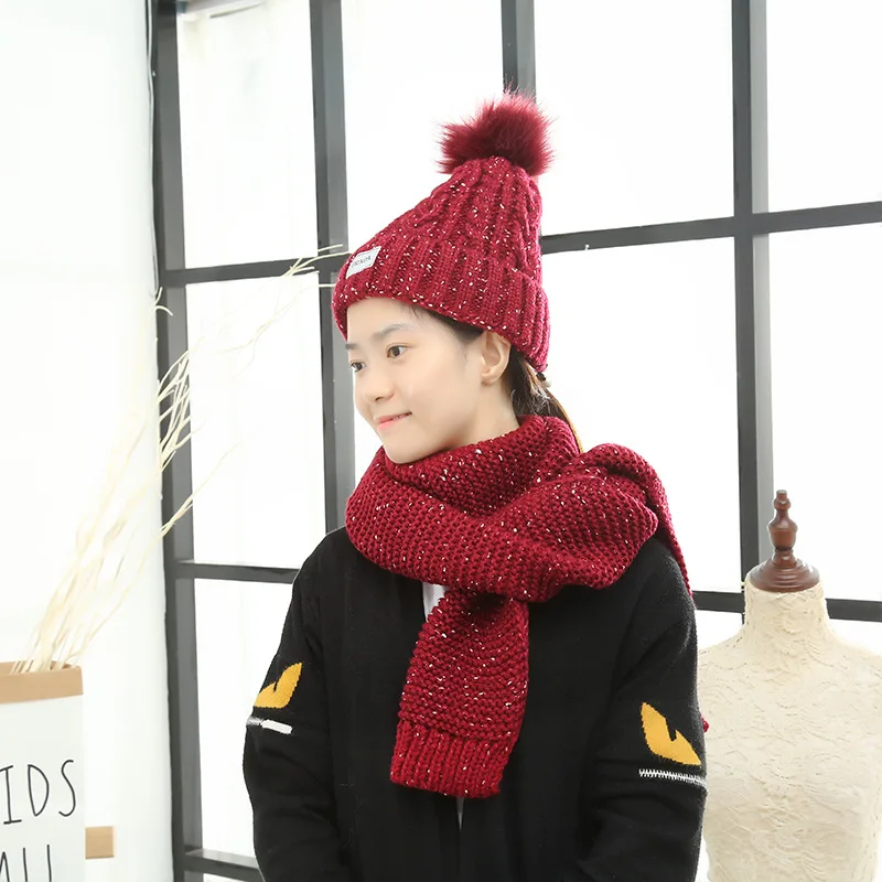 Новинка, вязаные шапки, 2 шт., harajuku, женская зимняя теплая вязаная шапка Venonat, шапка+ шарф, сохраняющий тепло, комплект с помпоном, в стиле хип-хоп