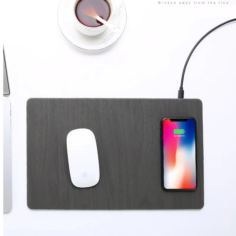 Быстрое беспроводное зарядное устройство для мыши, 2 в 1 коврик для мыши/коврик из дерева с беспроводным зарядным устройством для iPhone X iPhone 9 8/8 9Plus samsung Note 8/S9