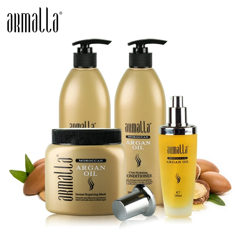 Best  4pcs Armalla 500ml Profissional Natural Shampoo+500ml Deep Conditioner+500ml Argan Oil For Hair Mas