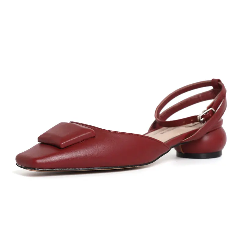 

Women's Sandals Low Heels Leather Summer Shoes Woman Square Toe Slingback Sandals Elegant Ladies Party Wedding Shoes Sandalias