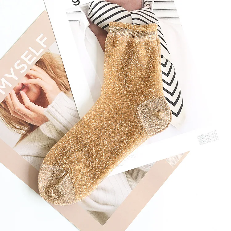 Women Fashion Shiny Socks Trendy Girls Glitter Ankles Socks Spring Summer Thin Gauze Transparent Lady Sox Cute Soft Meias