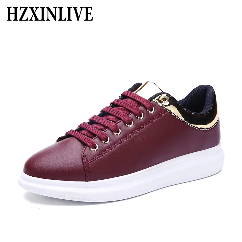 

HZXINLIVE 2018 Women Vulcanized Shoes Sneakers Couple Lace Up Red Basket Shoes Breathable Walking Bling Leather Casual Flats
