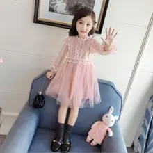 

2018 Long Sleeve Dresses For Girls Cute Lace Children's Clothing Patchwork Dress O-Neck Print Party Princess Baby Kids Clothes