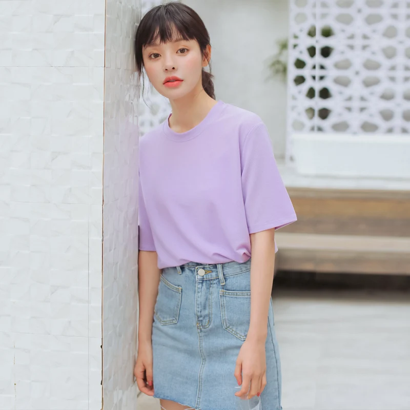 

Women's T-shirts Harajuku Ulzzang Student Ulzzang Loose Casual Solid Color T-shirt Lady Kawaii Chic Tshirt For Women Casual