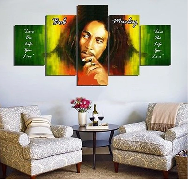 

Modern Indoor Decor Framed Bob Marley print canvas decoration 5 pieces