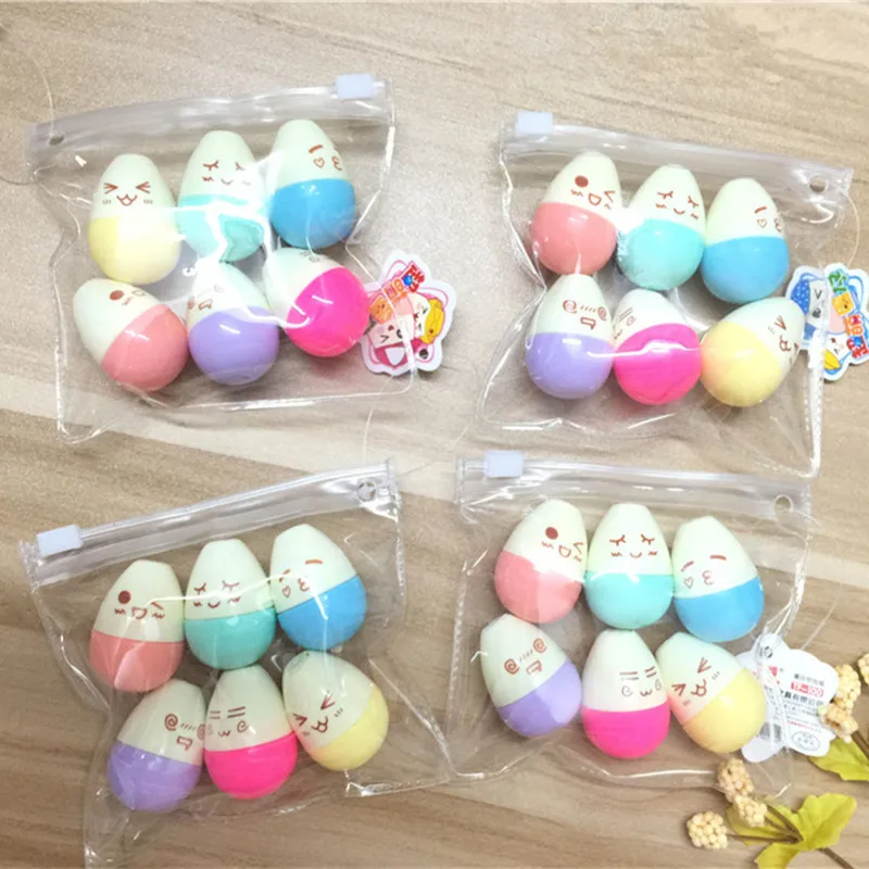 

6 Pcs/lot Smile Egg Mini Highlighter Kawaii Scented Mark Pen Office Writing Student Studying Drawing School Stationery Supply