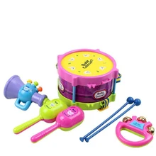 7 шт./компл. Музыкальные инструменты игровой набор красочные образовательный игрушечный барабан колокольчик с юбкой-годе погремушка барабан палка ручной стабилизатор для подарок для детей